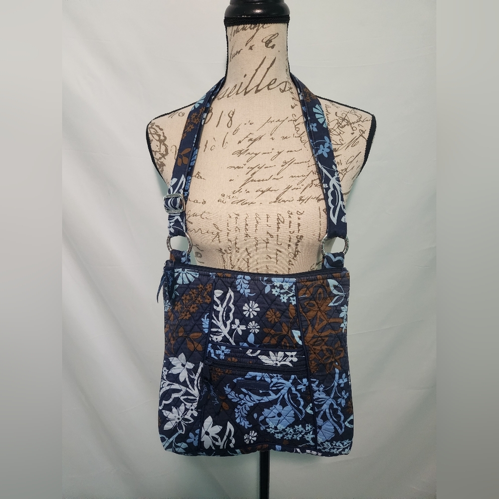 Vera Bradley Java Floral Quilted Crossbody Purse Bag. Blue Floral.